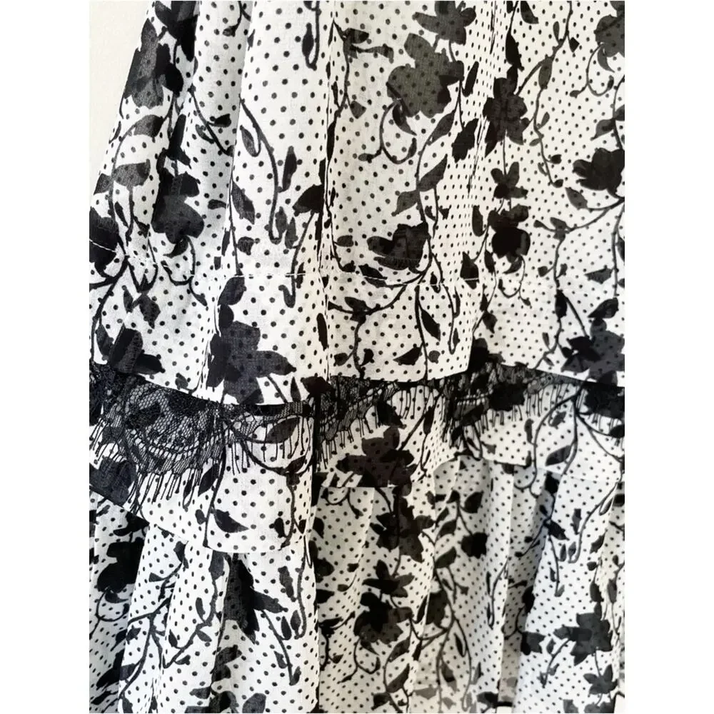 CAbi Black & White Floral Ruffle Tiered Tank Size Medium LIKE NEW
